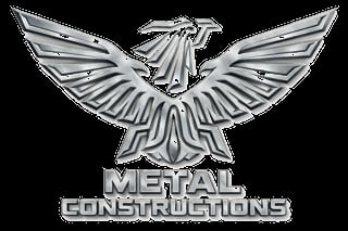 Metal Constructions logo featuring a silver stylized eagle with spread wings above bold metallic text on black background